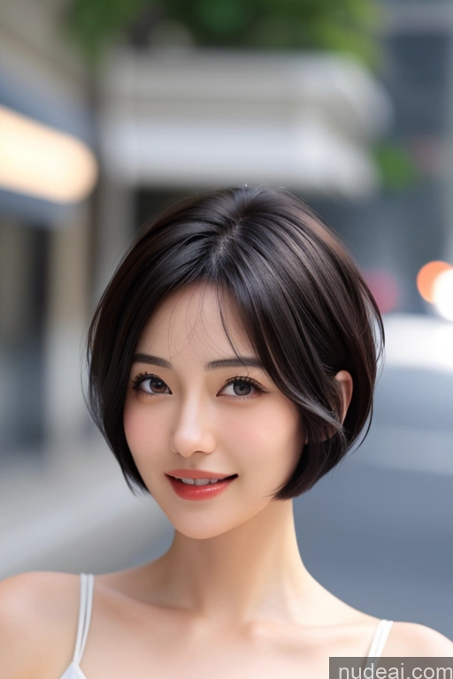 ai nude image of arafed asian woman with short hair and a white tank top pics of Woman One Short Hair 18 Happy Black Hair Pixie Japanese Skin Detail (beta) Street Front View Sailor Detailed