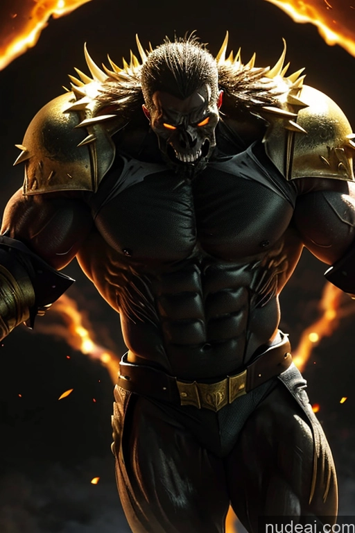 ai nude image of a close up of a man with a demonic face and a burning ring pics of Battlefield Fantasy Armor Transparent Diamond Jewelry Gold Jewelry Bodybuilder Glowing, Skull, Armor, Spikes, Teeth, Monster, Dirty, Tentacles, Pus, Pimples, Crack, Truenurgle