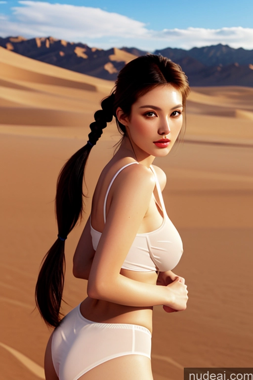 ai nude image of arafed woman in white bikini standing in desert with mountains in background pics of Fairer Skin Slicked 3d Desert T-pose Panties Perfect Boobs Big Ass Busty 18 Seductive Brunette Pigtails Spanish