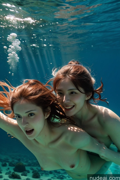 ai nude image of they are two women in the water posing for a picture pics of Two Lake Athlete Underwater