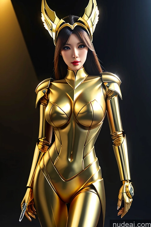 ai nude image of araffed woman in a gold costume with horns and a sword pics of BarbieCore Diamond Jewelry Gold Jewelry REN: A-Mecha Musume A素体机娘