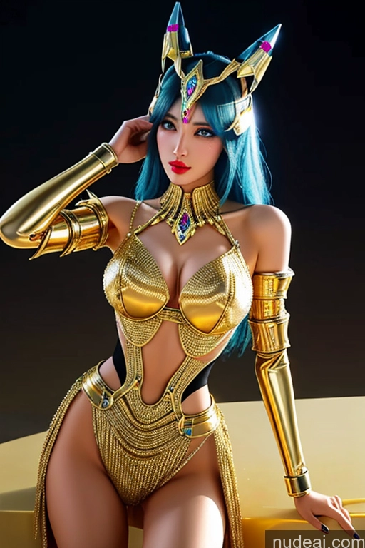 ai nude image of a close up of a woman in a gold outfit posing pics of BarbieCore Diamond Jewelry Gold Jewelry REN: A-Mecha Musume A素体机娘