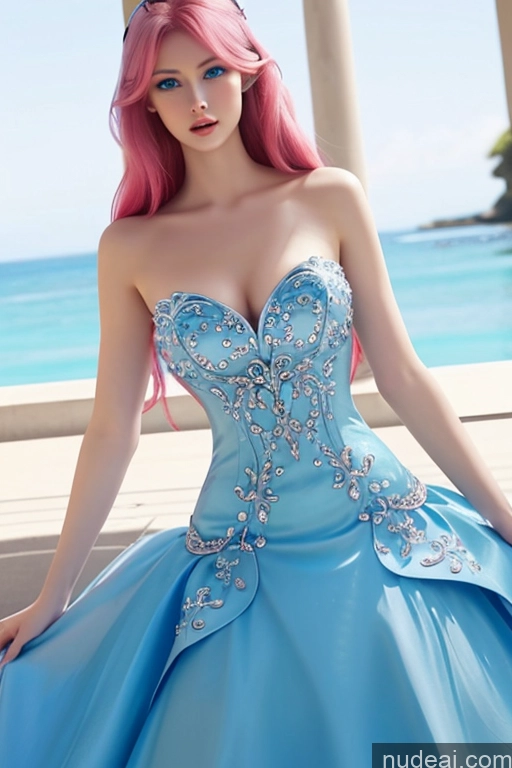 BarbieCore Haute Couture | Ball Gown Rainbow Haired Girl Deep Blue Eyes