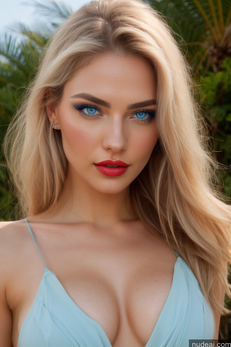 ai nude image of blonde woman with blue eyes and red lips posing for a picture pics of Miss Universe Model Busty Beautiful Lipstick Skinny 18 Deep Blue Eyes Blonde Brunette Russian One Nude Beach