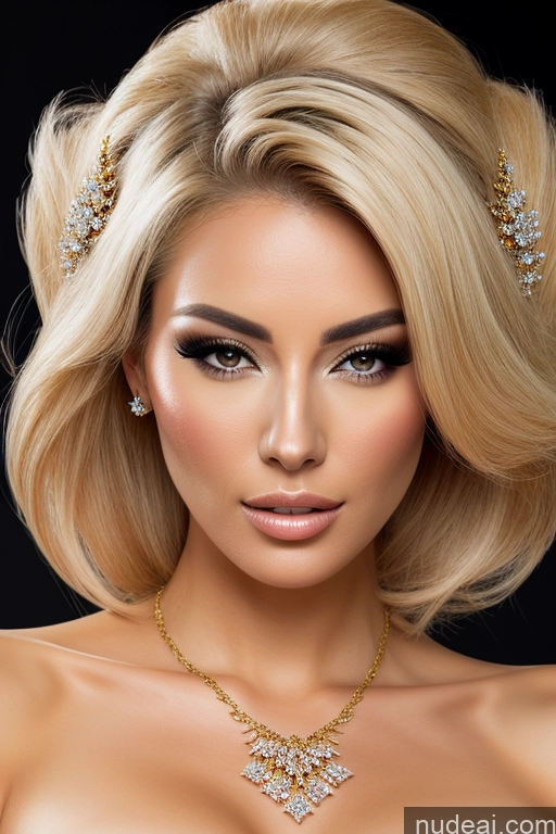 ai nude image of blond woman with a necklace and earrings posing for a picture pics of Miss Universe Model Diamond Jewelry Gold Jewelry Transparent Blonde Geisha