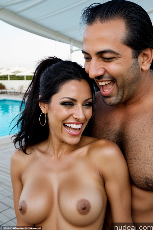 ai nude image of they are two people posing for a picture by a pool pics of Woman Several Small Tits Small Ass Pubic Hair Dark Skin Fairer Skin 40s 50s Laughing Black Hair Brunette Straight Ponytail Messy Arabic Egyptian Indian Middle Eastern Persian Pool Yacht Nude Partially Nude