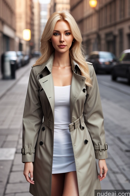 ai nude image of blond woman in trench coat walking down a city street pics of Skinny Blonde Beautiful Skin Detail (beta) 3d Mesh 20s Model Trench Coat