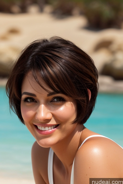 ai nude image of smiling woman in white tank top on beach with blue water pics of Model One Small Tits Small Ass Pubic Hair Short Hair Fairer Skin Dark Skin 30s 40s Happy Brunette Black Hair Straight Bobcut Ponytail Indian Middle Eastern Arabic Beach Nude