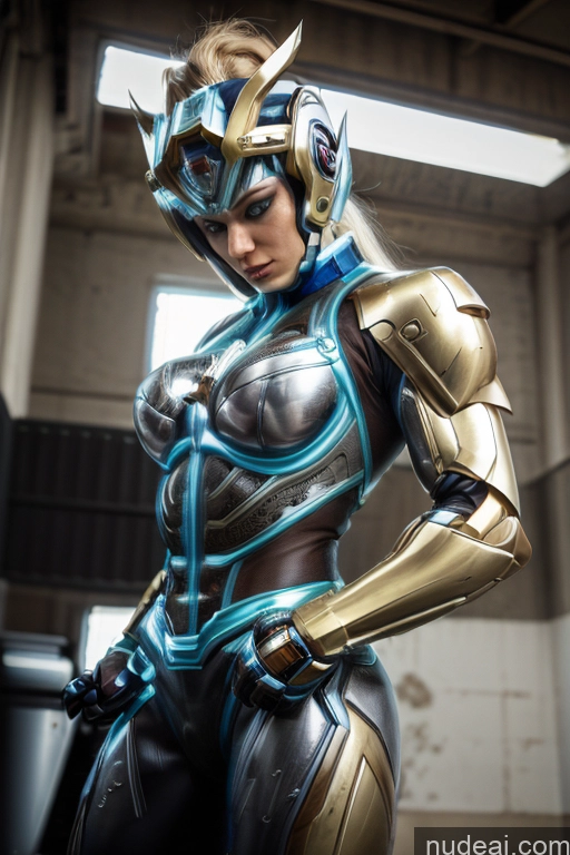 related ai porn images free for Superhero Captain Marvel SuperMecha: A-Mecha Musume A素体机娘 Woman Busty Abs Front View Bodybuilder Blonde Muscular Has Wings Neon Lights Clothes: Blue