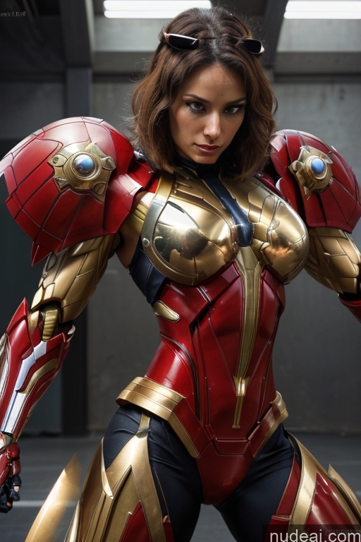 ai nude image of araffed woman in a red and gold costume posing for a picture pics of Superhero Captain Marvel SuperMecha: A-Mecha Musume A素体机娘 Woman Busty Abs Front View Bodybuilder Blonde Muscular Has Wings