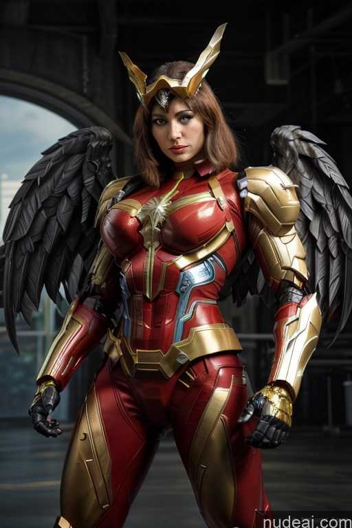 ai nude image of araffe woman in a costume with wings and armor pics of Superhero Captain Marvel SuperMecha: A-Mecha Musume A素体机娘 Woman Busty Abs Front View Bodybuilder Muscular Has Wings Angel