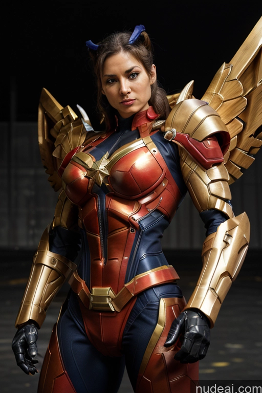 ai nude image of araffe woman in a costume with wings and a sword pics of Superhero Captain Marvel SuperMecha: A-Mecha Musume A素体机娘 Woman Busty Abs Front View Bodybuilder Muscular Has Wings Angel