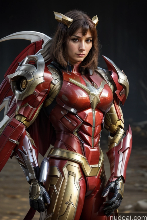 ai nude image of araffe woman in armor with sword and armor on her chest pics of Superhero Captain Marvel SuperMecha: A-Mecha Musume A素体机娘 Woman Busty Abs Front View Bodybuilder Muscular Has Wings Angel