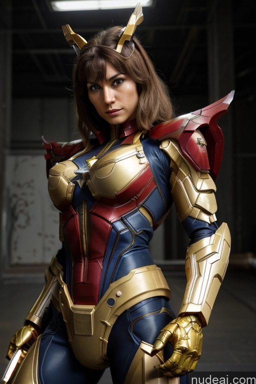 ai nude image of araffe woman in a costume with a sword and armor pics of Superhero Captain Marvel SuperMecha: A-Mecha Musume A素体机娘 Woman Busty Abs Front View Bodybuilder Muscular Has Wings Angel