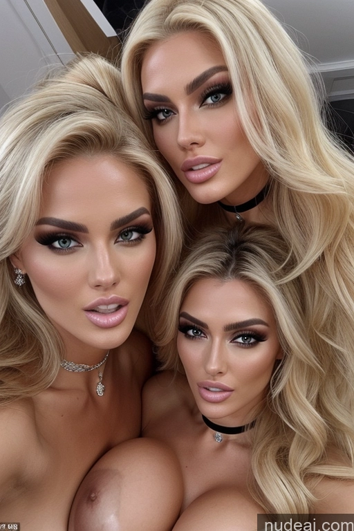 ai nude image of three women with big tits posing for a picture pics of Miss Universe Model Huge Boobs 20s Two Several Party Mirror Selfie Shocked Close-up View Blonde Choker Topless