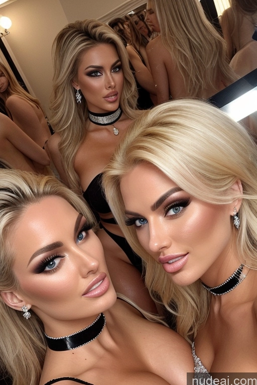 ai nude image of two women in lingersuits posing for a picture in front of a mirror pics of Miss Universe Model Huge Boobs 20s Two Several Party Mirror Selfie Shocked Close-up View Blonde Choker Topless