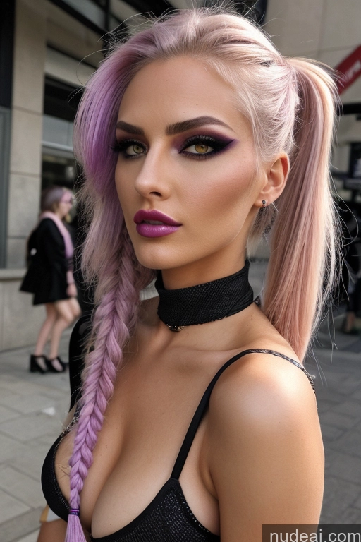 ai nude image of araffe with pink hair and purple hair in a black dress pics of Several 18 Shocked Blonde Purple Hair Pink Hair Pigtails Slicked Braided Czech Skin Detail (beta) Meadow Front View Cumshot Blowjob 90s Fishnet Goth