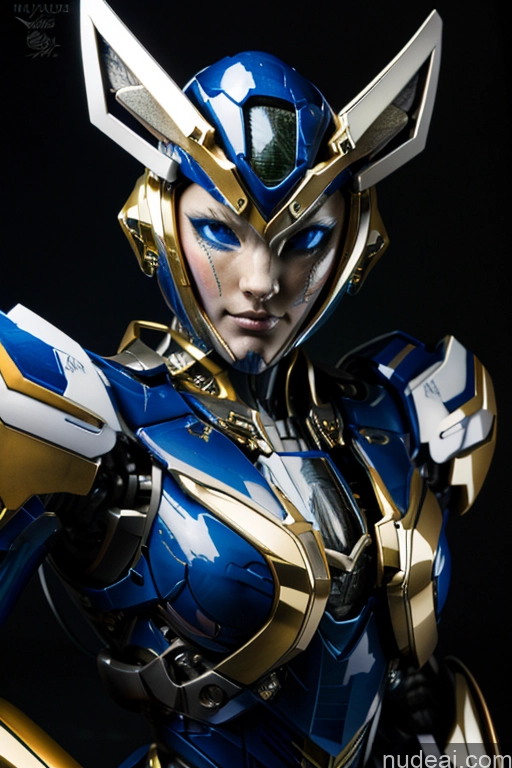 ai nude image of a close up of a woman in a blue and gold costume pics of SSS: A-Mecha Musume A素体机娘 ARC: A-Mecha Musume A素体机娘 SuperMecha: A-Mecha Musume A素体机娘 Gold Jewelry Deep Blue Eyes Rainbow Haired Girl