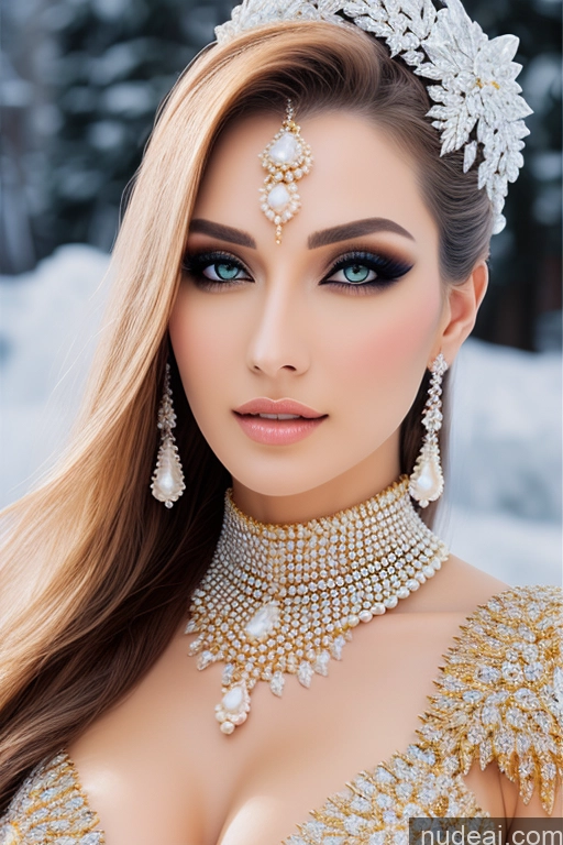 ai nude image of a close up of a woman wearing a gold dress and a necklace pics of Diamond Jewelry Gold Jewelry Pearl Jewelry Elemental Series - Ice Snow