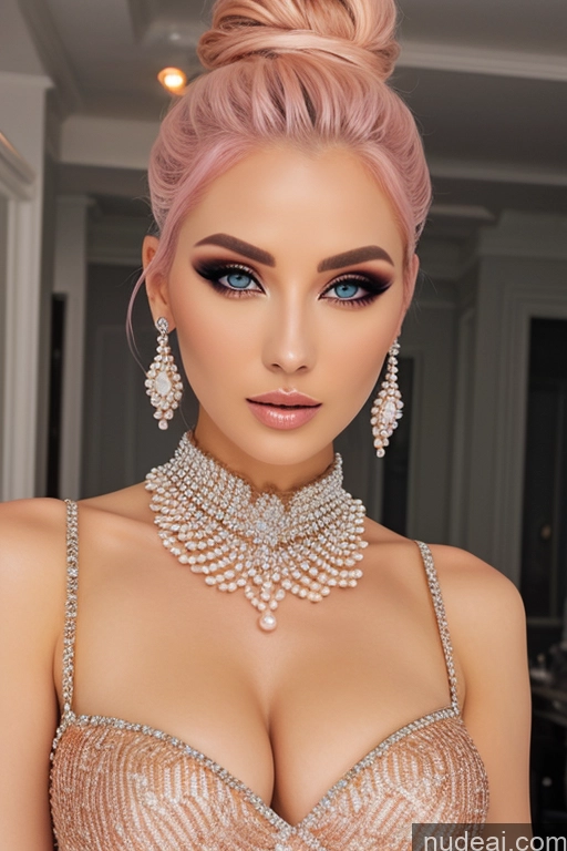 ai nude image of araffed woman with pink hair and a necklace and earrings pics of Diamond Jewelry Gold Jewelry Pearl Jewelry Elemental Series - Ice Snow Pink Hair Hair Bun