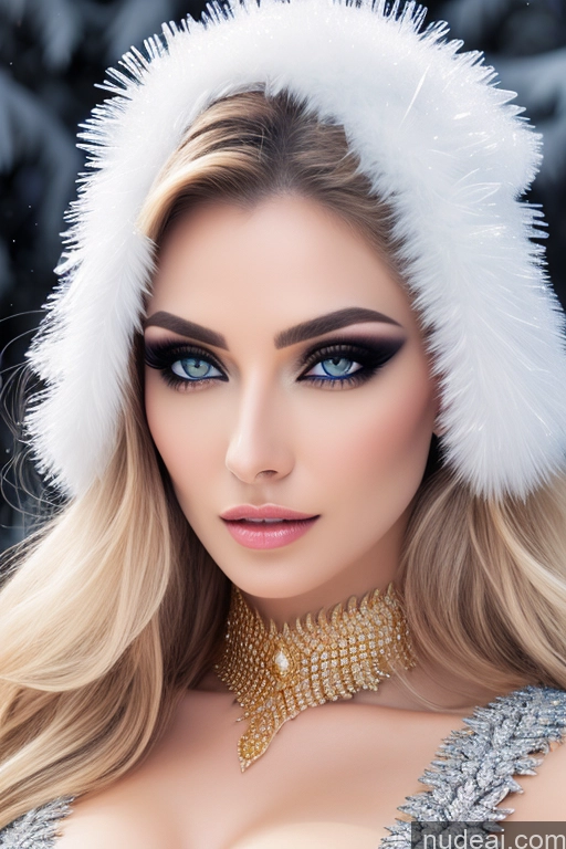 ai nude image of blond woman in a white fur hat and a choke with a necklace pics of Diamond Jewelry Gold Jewelry Elemental Series - Ice Snow