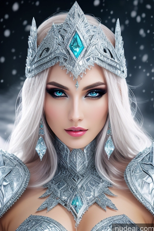 ai nude image of a close up of a woman wearing a silver costume and a tiable pics of Diamond Jewelry Gold Jewelry Elemental Series - Ice Snow Fantasy Armor