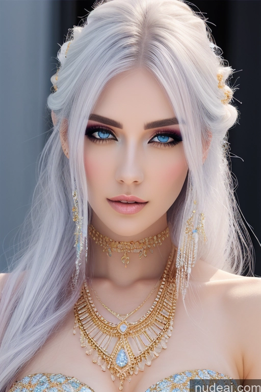 ai nude image of a close up of a woman with a very long white hair pics of Gold Jewelry Elemental Series - Ice Snow Diamond Jewelry Pearl Jewelry Transparent Gtv Style Rainbow Haired Girl