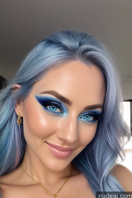 ai nude image of a close up of a woman with blue hair and blue eyes pics of Several Happy Straddling Gold Jewelry Diamond Jewelry Busty Deep Blue Eyes Rainbow Haired Girl