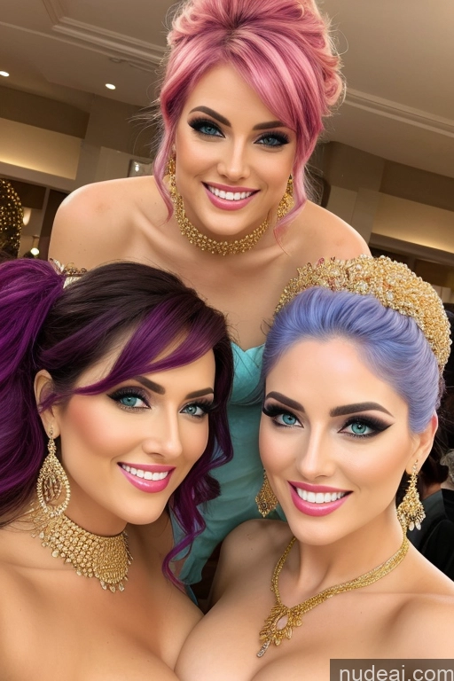 ai nude image of three women with purple hair posing for a picture in a room pics of Several Happy Straddling Gold Jewelry Diamond Jewelry Busty Rainbow Haired Girl Angel