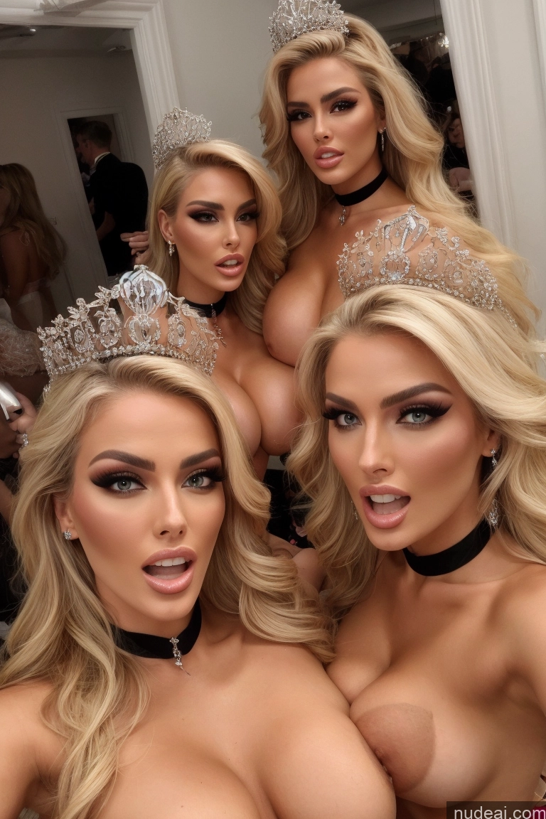 ai nude image of three women in tiables posing for a picture with a mirror pics of Miss Universe Model Huge Boobs 20s Two Several Party Mirror Selfie Blonde Shocked Close-up View Detailed Choker Nude