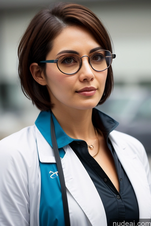 ai nude image of arafed woman in a white lab coat and glasses with a black bag pics of Detailed Athlete Small Tits Glasses Small Ass Short Short Hair Pubic Hair Hospital Lab Coat Chinese