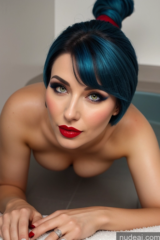 ai nude image of there is a woman with blue hair and a red lipstick laying on a bathtub pics of 40s Lake Huge Boobs Big Hips Lipstick Blue Hair Bobcut Spreading Legs Massage Working Out Cooking Eating T-pose Sleeping Jumping Bathing Gaming Plank Bending Over Cumshot