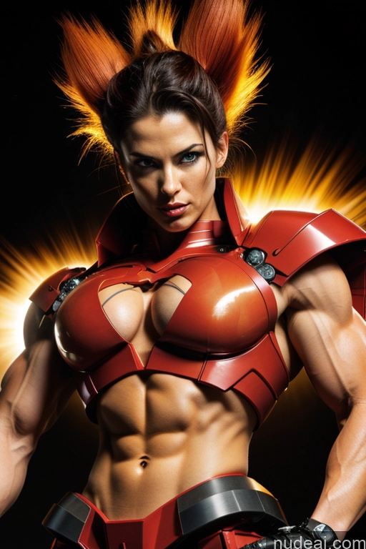 related ai porn images free for Super Saiyan 4 Woman Front View Muscular SuperMecha: A-Mecha Musume A素体机娘 Neon Lights Clothes: Red Abs