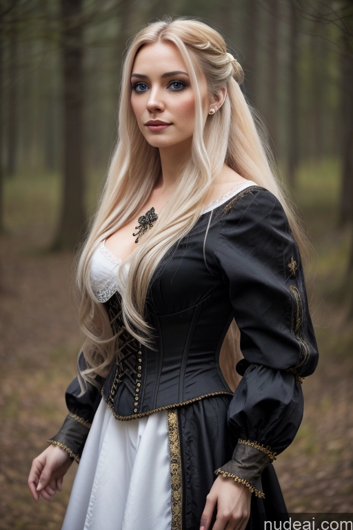 Dark Lighting Gold Jewelry French Musketeer Dress Victorian Vampire Satin Corset Dark_Fantasy_Style Swedish Messy Seductive Fairer Skin Film Photo Dark Fantasy Church Moon Prison Goth Halloween Medieval White Big Hips Long Hair Blonde Scandinavian French Busty Wedding Nun Cleavage Alternative