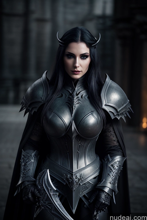 ai nude image of arafed woman in armor with a sword and a cape pics of Dark Lighting Detailed Knight Death Knight Paladin Fashion Vampire Medieval Goth Dark_Fantasy_Style Dark Fantasy Film Photo