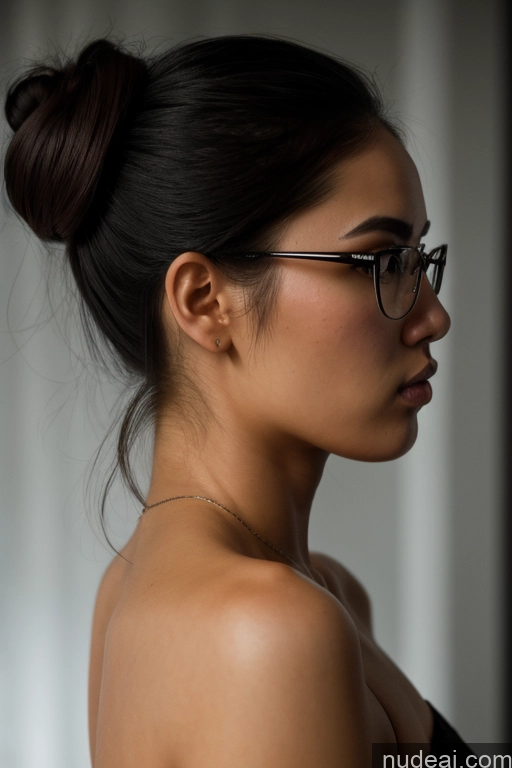 ai nude image of there is a woman with glasses and a black top posing for a picture pics of Detailed Dark Lighting Kidnapped-bdsm-willing Partner Prison Cave 18 Hair Bun Vietnamese Thai Filipina Malaysian Mongolian Small Tits Skinny Pubic Hair Human SexToy Athlete Dark Skin Sad Serious