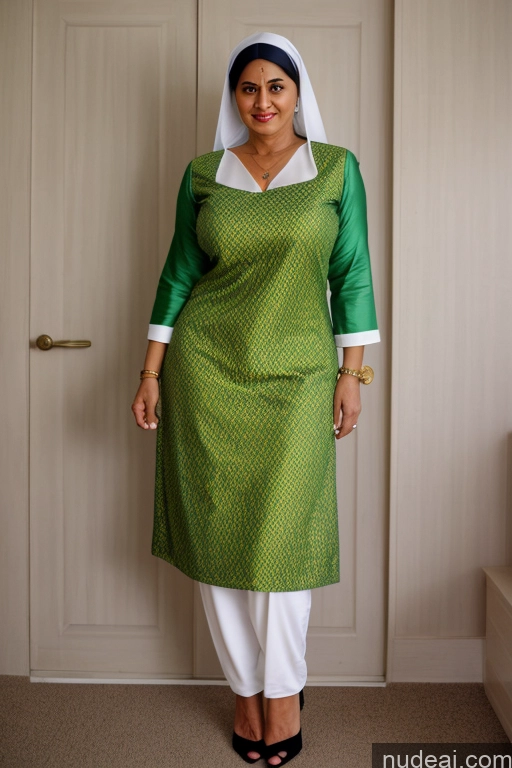 ai nude image of arafed woman in a green and white dress and a white head scarf pics of Nun Salwar High Heels 50s Big Ass Detailed Short Small Tits Vintage Milf