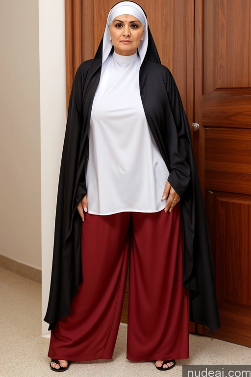 ai nude image of there is a woman in a nun costume standing in front of a door pics of Arabic Nun Salwar Short Topless Pubic Hair 50s Busty Big Ass Harem Pants