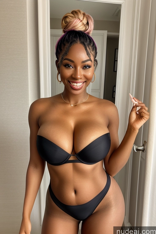 ai nude image of there is a woman in a black bikini posing for a picture pics of Perfect Boobs 18 Hair Bun Miss Universe Model Bimbo African Front View Nigerian Dark Skin Big Hips Short Hair One Pink Hair Happy Pregnant Pantyhose Bathroom Mirror Selfie Topless