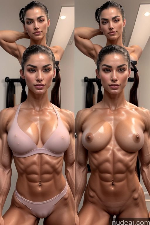 ai nude image of arafed woman posing in a mirror with a lot of muscle pics of Chinese Slicked Pigtails Brunette Sexy Face Orgasm 18 Fairer Skin Small Ass Small Tits Two Woman Jungle Front View Yoga Nude Bright Lighting Onoff Several Abs Tall