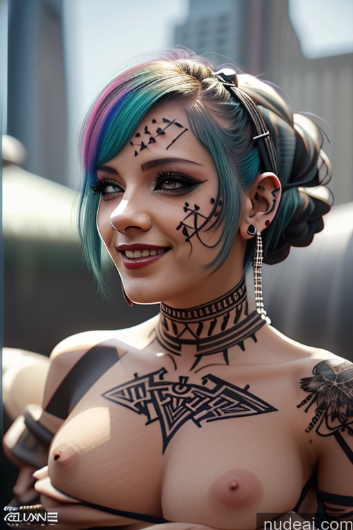 ai nude image of arafed woman with tattoos on her chest and chest pics of Laughing Rainbow Haired Girl Greek Close-up View Bra Pull Down Nude Gothic Punk Girl Huge Boobs Crop Shirt Underboob Tattoos Big Ass POV Focus Sex