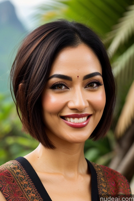 ai nude image of smiling woman with short brown hair and a red and black dress pics of Traditional Jungle Fairer Skin Straight Mountains Lake Black Hair Indonesian Woman Indian Pubic Hair Small Tits Hair Bun Polynesian Seductive Sexy Face Happy 50s Sari Painting Short Hair Front View