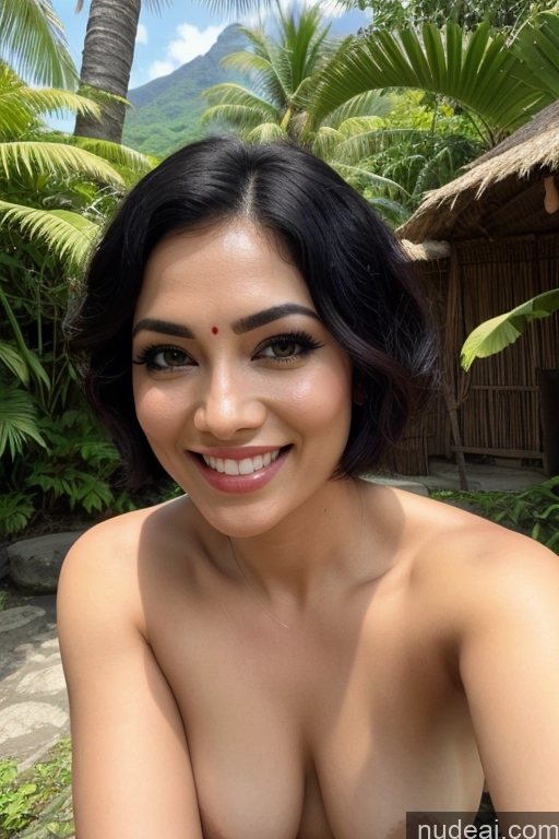 ai nude image of arafed woman with a big breast posing for a picture pics of Jungle Fairer Skin Straight Mountains Black Hair Indonesian Woman Indian Pubic Hair Small Tits Hair Bun Polynesian Seductive Sexy Face Happy 50s Sari Short Hair Front View Nude