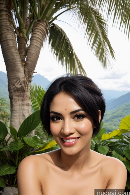 ai nude image of there is a woman sitting on a bench with a plate of food pics of Jungle Fairer Skin Straight Mountains Black Hair Indonesian Woman Indian Pubic Hair Small Tits Hair Bun Polynesian Seductive Sexy Face Happy Sari Short Hair Nude Side View 40s