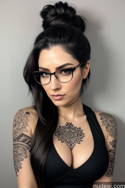 ai nude image of there is a woman with a tattoo on her chest and glasses pics of Big Ass Woman Perfect Boobs Huge Boobs White Hair Crisp Anime Cave Dominatrix One Tattoos Front View Partially Nude Detailed Long Hair 20s Seductive Serious Witch Devil