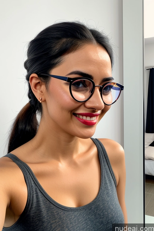 related ai porn images free for Woman One Beautiful Tall 20s Happy Black Hair Front View Restaurant Indian Ponytail Glasses Mirror Selfie Skin Detail (beta) Pajamas Tank Top Fairer Skin Perfect Boobs