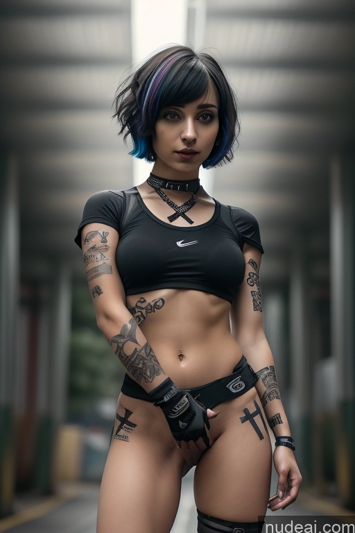 ai nude image of arafed woman with tattoos and a black top posing for a picture pics of Athlete Perfect Boobs Short Hair Egyptian Rainbow Haired Girl Close-up View Gothic Punk Girl Nude Shrug Top Straddling