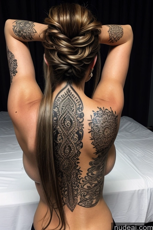 ai nude image of arafed woman with a tattoo on her back and a tattoo on her arm pics of Milf One Huge Boobs Long Hair Tattoos Big Ass 20s Sad Blonde Messy Russian Strip Club Nude Dark Lighting Film Photo