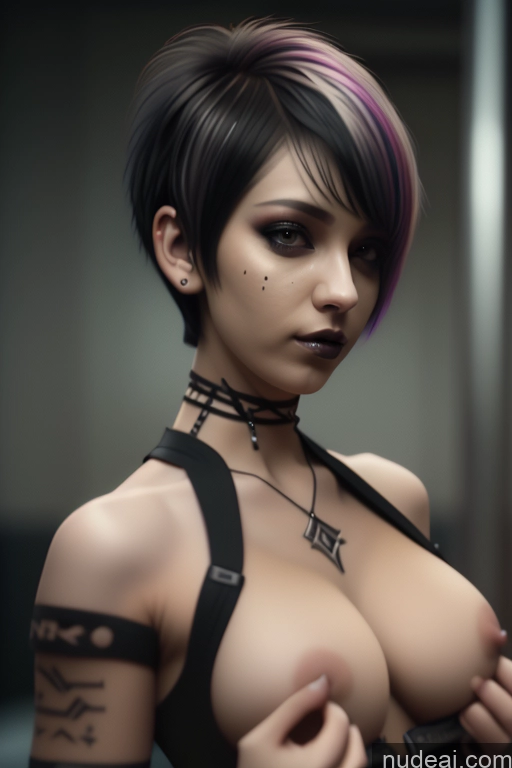 ai nude image of there is a woman with a very big breast posing for a picture pics of Athlete Perfect Boobs Short Hair Egyptian Rainbow Haired Girl Close-up View Gothic Punk Girl Nude Shrug Top Bra Pull Down