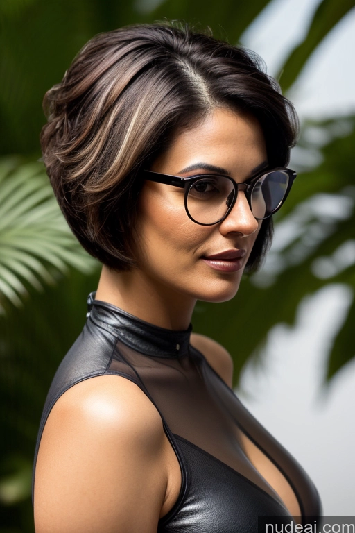 ai nude image of there is a woman wearing glasses and a black top pics of Big Hips Big Ass Short Hair Glasses Perfect Boobs 30s Sexy Face Black Hair Indian Soft + Warm Jungle Side View Cumshot Nude One